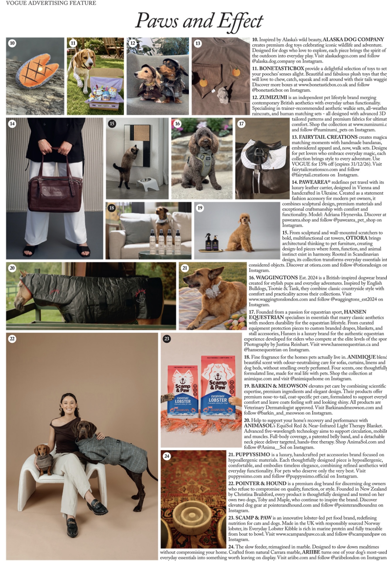 British Vogue 'Paws and Effect' feature spread including Waggingtons